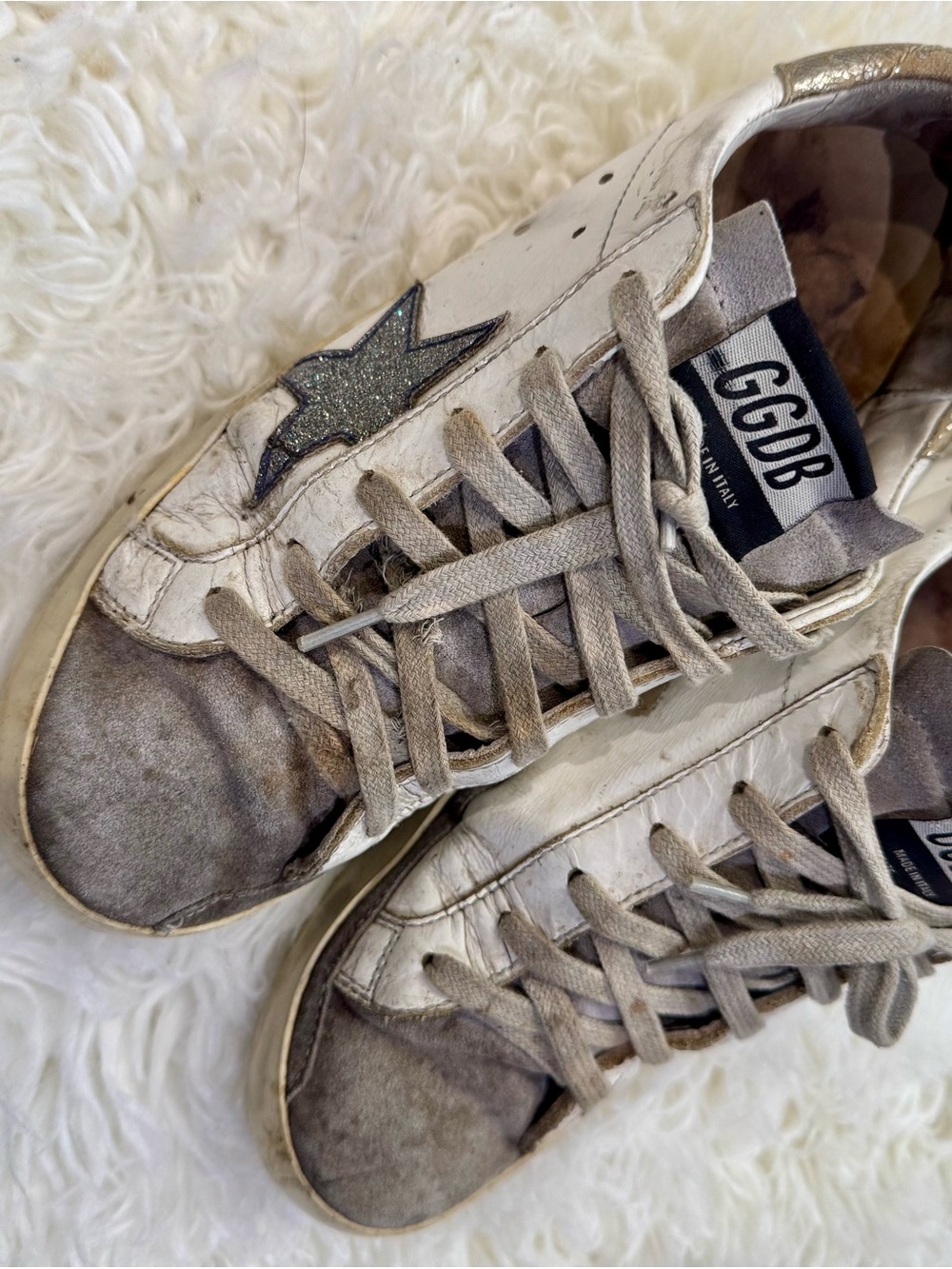 Golden Goose White Leather Sneakers with grey glitter Star euro size 37 - Picture 6 of 9